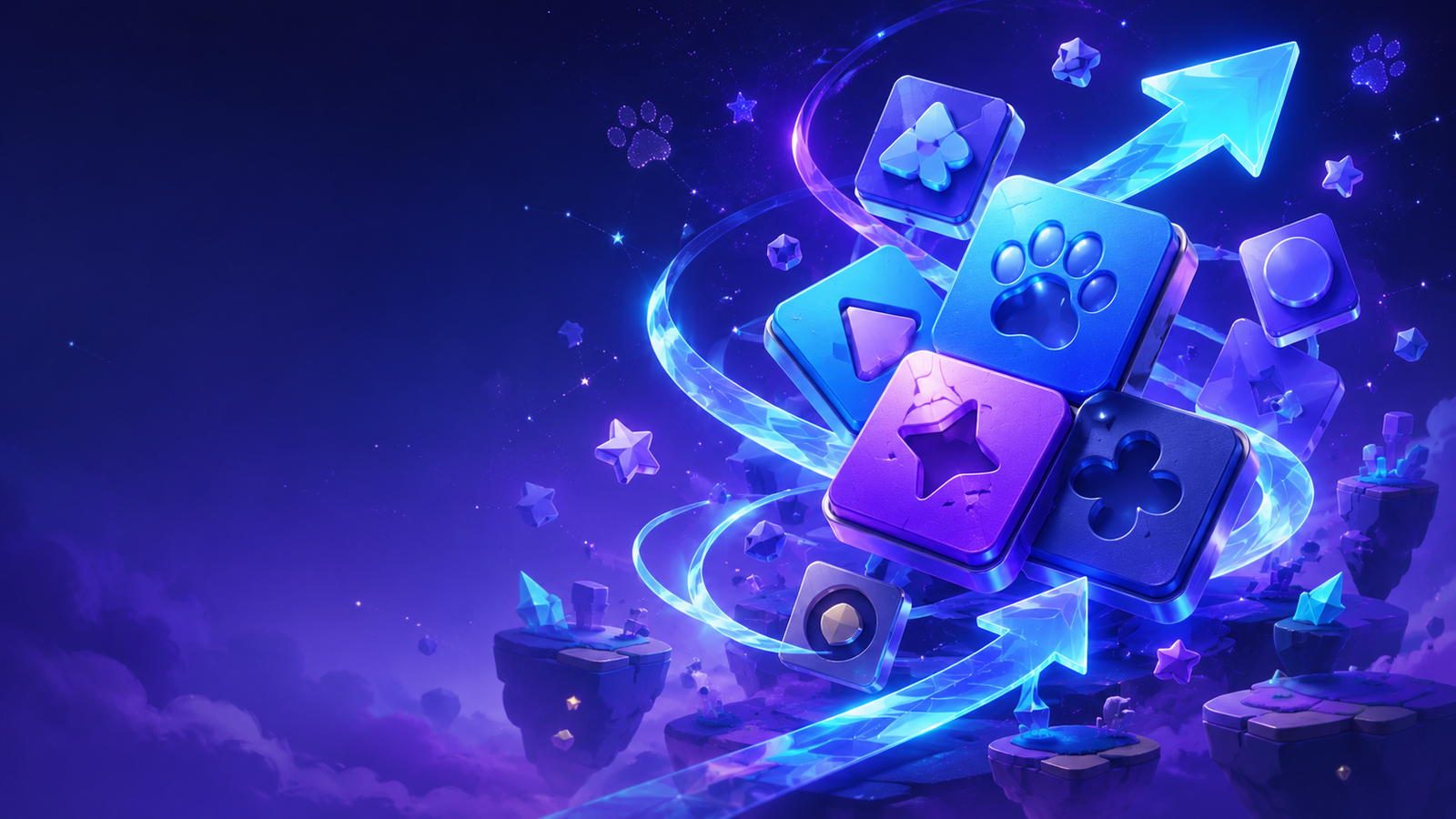 Abstract HPK Gaming studio artwork with floating puzzle tiles